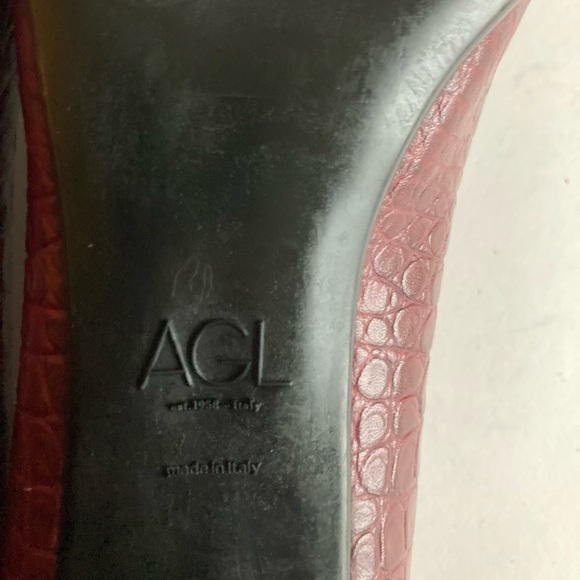 AGL Burgundy Animal Print Leather Point Toe Heels Size EUR 37.5, US 7 - Picture 10 of 13